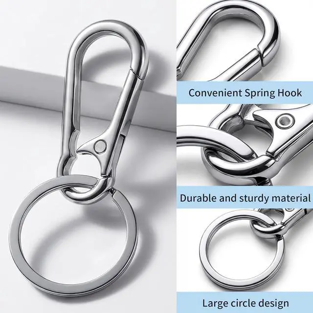 Alt view image 6 of 7 - 3 Pack Keychain Clip, Secure Key Holder for Car and House Keys, Durable Carabiner Style Keyring for Organization, Silver Key Rings for Men & Women