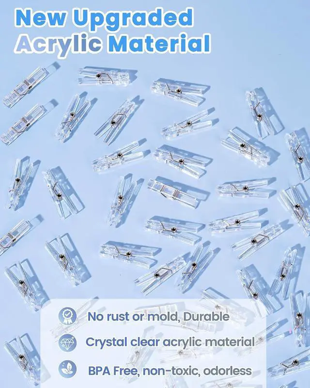 Alt view image 3 of 7 - 100PCS Clear Clothes Pins for Baby Shower Games Boy Girl, Acrylic Clothes Pin Bulk, 1.4 Inch Mini Clothespins for Photos, DIY Crafts, Baby Shower Game Prop, Party Decorations Favors
