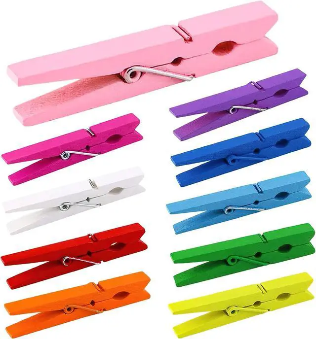 Main image of 10 Colored Wooden Clothespins 50 PCS, 2.9 Inch Heavy Duty Clothes Pins | Clothes Clips for Hanging Photos, Decor, Crafts & Sealing Snack Bags; Rustproof Springs Ensure Strong Grip & Durability.