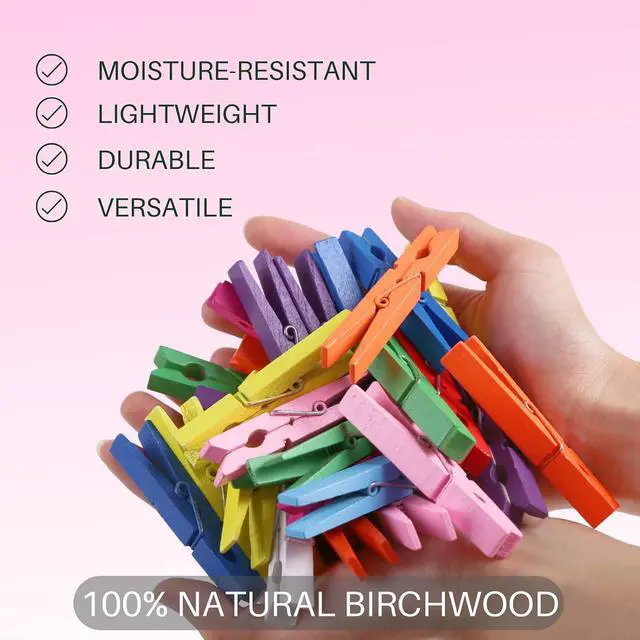 Alt view image 2 of 7 - 10 Colored Wooden Clothespins 50 PCS, 2.9 Inch Heavy Duty Clothes Pins | Clothes Clips for Hanging Photos, Decor, Crafts & Sealing Snack Bags; Rustproof Springs Ensure Strong Grip & Durability.