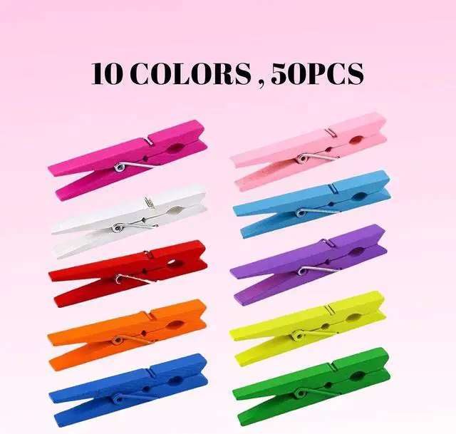 Alt view image 5 of 7 - 10 Colored Wooden Clothespins 50 PCS, 2.9 Inch Heavy Duty Clothes Pins | Clothes Clips for Hanging Photos, Decor, Crafts & Sealing Snack Bags; Rustproof Springs Ensure Strong Grip & Durability.