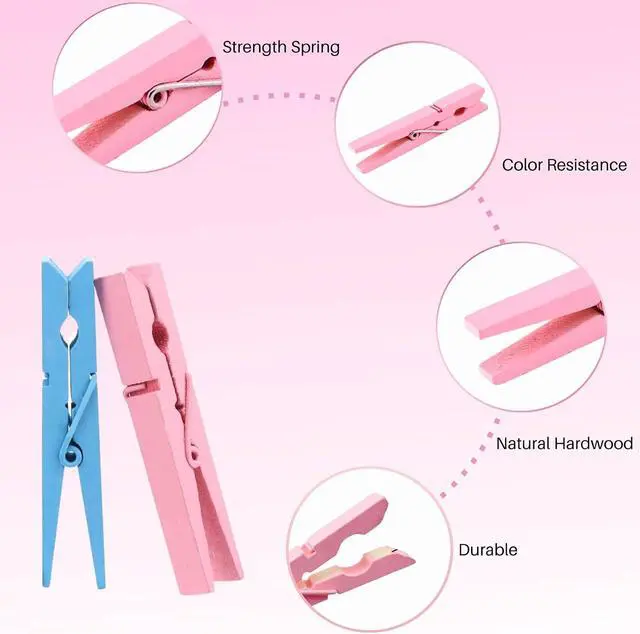 Alt view image 3 of 7 - 10 Colored Wooden Clothespins 50 PCS, 2.9 Inch Heavy Duty Clothes Pins | Clothes Clips for Hanging Photos, Decor, Crafts & Sealing Snack Bags; Rustproof Springs Ensure Strong Grip & Durability.