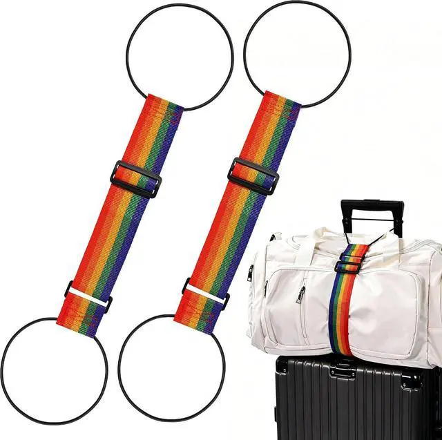 Main image of 2pcs Luggage Straps for Suitcases, Adjustable Luggage Connector Straps | Securely Carry Hand Luggage, Hands-Free Travel Essential (Rainbow)
