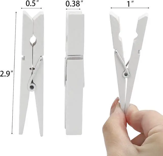 Alt view image 5 of 6 - 50Pcs White Wooden Clothespins, 2.9 inch Clothes Pins for Crafts, Natural Laundry Hanging Clips, DIY Cheer Pin