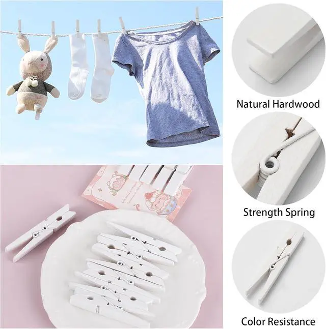 Alt view image 3 of 6 - 50Pcs White Wooden Clothespins, 2.9 inch Clothes Pins for Crafts, Natural Laundry Hanging Clips, DIY Cheer Pin