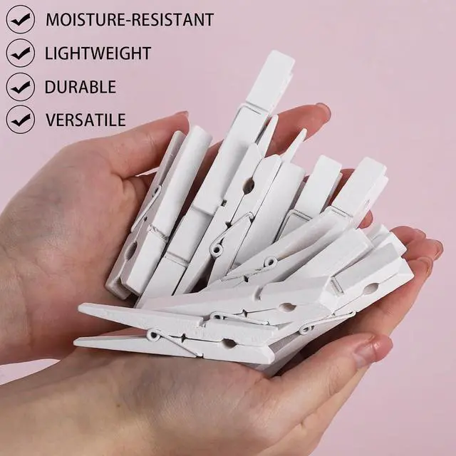 Alt view image 6 of 6 - 50Pcs White Wooden Clothespins, 2.9 inch Clothes Pins for Crafts, Natural Laundry Hanging Clips, DIY Cheer Pin