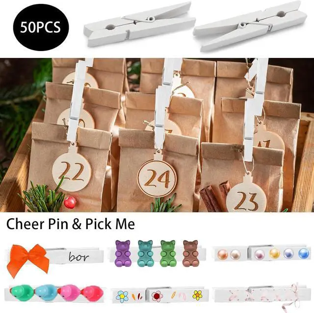 Alt view image 4 of 6 - 50Pcs White Wooden Clothespins, 2.9 inch Clothes Pins for Crafts, Natural Laundry Hanging Clips, DIY Cheer Pin