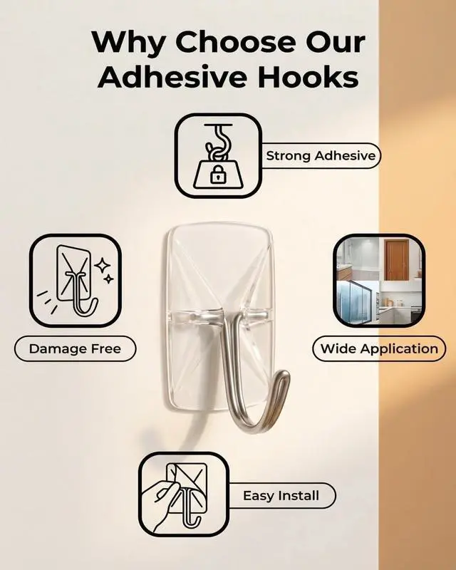 Alt view image 3 of 7 - ispneay 20 Pack Clear Small Adhesive Wire Toggle Hooks Strips Damage Free | No Tools Waterproof Hanging Sticky Utility Hooks for Key Dorm Decor kitchen Home Office Organization Christmas