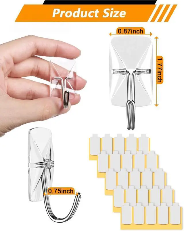 Alt view image 2 of 7 - ispneay 20 Pack Clear Small Adhesive Wire Toggle Hooks Strips Damage Free | No Tools Waterproof Hanging Sticky Utility Hooks for Key Dorm Decor kitchen Home Office Organization Christmas