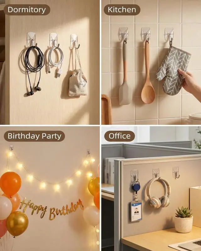 Alt view image 7 of 7 - ispneay 20 Pack Clear Small Adhesive Wire Toggle Hooks Strips Damage Free | No Tools Waterproof Hanging Sticky Utility Hooks for Key Dorm Decor kitchen Home Office Organization Christmas