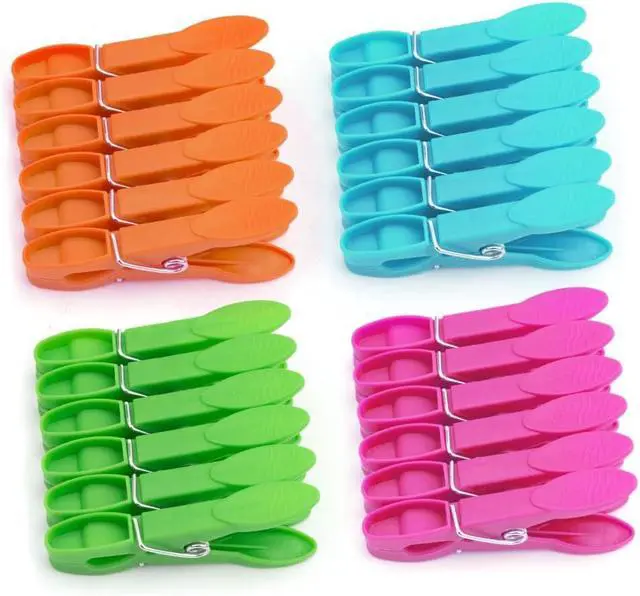 Main image of 24Pcs Plastic Clothespins, Heavy Duty Laundry Clothespins, Air-Drying Clothing Pin Set, Towel Clips Clothes Pins Spring Clips, Beach Towel Clips