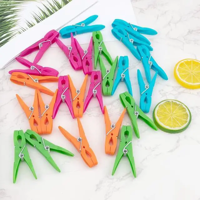 Alt view image 6 of 7 - 24Pcs Plastic Clothespins, Heavy Duty Laundry Clothespins, Air-Drying Clothing Pin Set, Towel Clips Clothes Pins Spring Clips, Beach Towel Clips