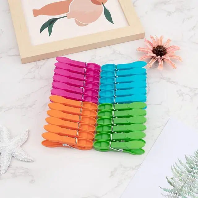 Alt view image 5 of 7 - 24Pcs Plastic Clothespins, Heavy Duty Laundry Clothespins, Air-Drying Clothing Pin Set, Towel Clips Clothes Pins Spring Clips, Beach Towel Clips