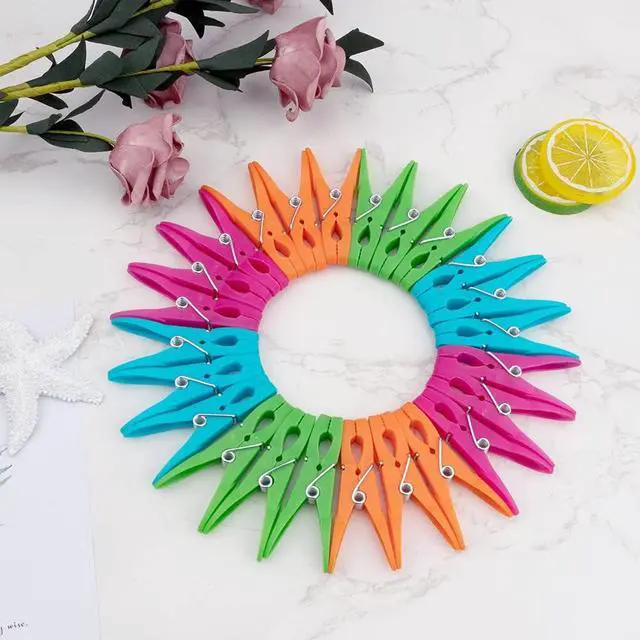 Alt view image 7 of 7 - 24Pcs Plastic Clothespins, Heavy Duty Laundry Clothespins, Air-Drying Clothing Pin Set, Towel Clips Clothes Pins Spring Clips, Beach Towel Clips
