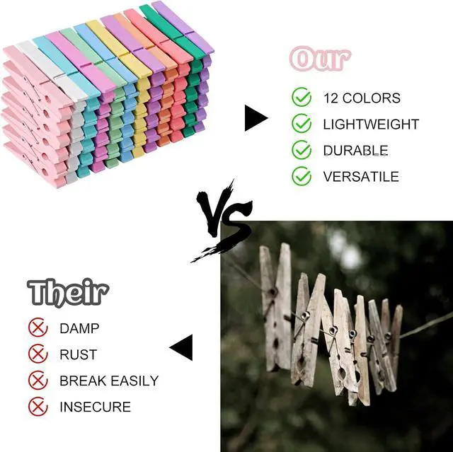 Alt view image 4 of 7 - Phinus 72 Pcs Wooden Clothes Pins, 2.9 Inch Clothes Pins for Hanging Clothes, Pictures, Photos, Classroom, Crafts, Decoration, Colorful Clothespins Heavy Duty(Pastel Color)