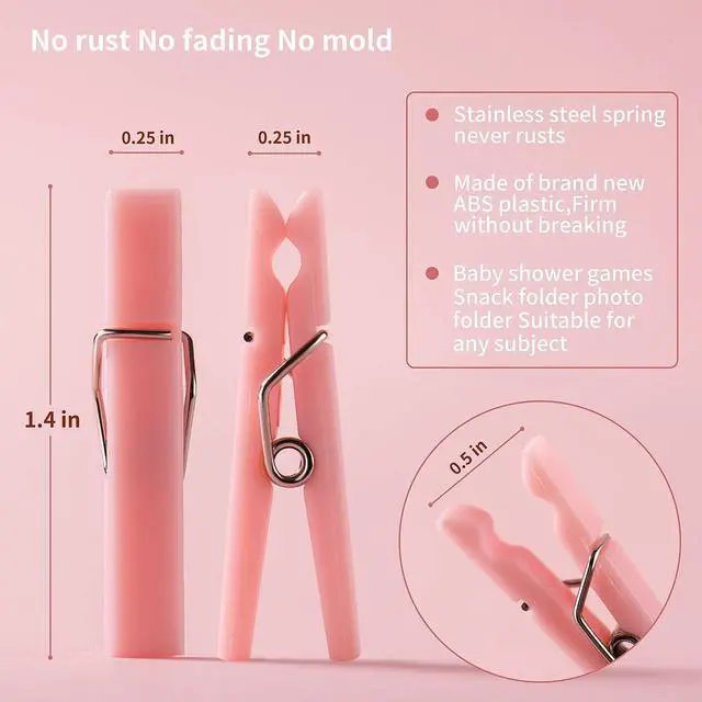 Alt view image 2 of 7 - 60Pcs Mini Clothespins for Baby Shower Games Girl Pink Clothes Pins 1.4Inch | Plastic Mini Clothes Pins Bulk for Dont Say Baby Game, DIY Crafts, Photo Display, Party Favors and Decorations