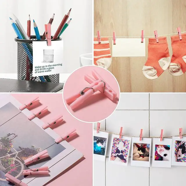 Alt view image 5 of 7 - 60Pcs Mini Clothespins for Baby Shower Games Girl Pink Clothes Pins 1.4Inch | Plastic Mini Clothes Pins Bulk for Dont Say Baby Game, DIY Crafts, Photo Display, Party Favors and Decorations