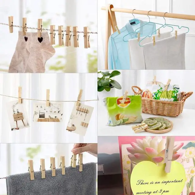 Alt view image 2 of 5 - 100pcs Clothes Pins Wooden Clothespins 3inch Heavy Duty Wood Clips for Hanging Clothes Pictures Outdoor
