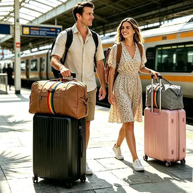 Alt view image 6 of 7 - Luggage Straps for Suitcases, Extended Adjustable Luggage Connector Straps, Portable Luggage Attachment Strap, Elastic Loop, Handbag Backpack Fixing Belt for Suitcase Handle (1 Colorful)