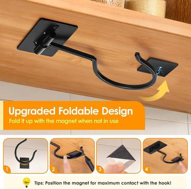 Alt view image 2 of 7 - Self Adhesive Banana Hook Under Cabinet Foldable Banana Hanger | Black Metal Under Counter Banana Hook Holder to Keep Bananas Fresh Banana Holder for Kitchen RV Space Saving