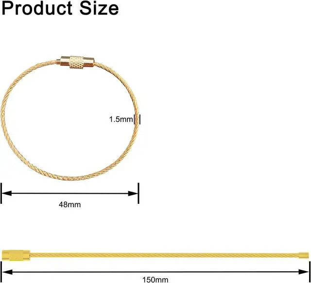 Alt view image 3 of 7 - Wire Keychain Cable Golden 1.5mm 6 Inch, Stainless Steel 7x7 Cable Key Ring,Cable Ring 12 PcsWeatherproof Design for Keys Tools Outdoor Gear