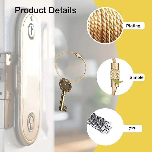 Alt view image 2 of 7 - Wire Keychain Cable Golden 1.5mm 6 Inch, Stainless Steel 7x7 Cable Key Ring,Cable Ring 12 PcsWeatherproof Design for Keys Tools Outdoor Gear