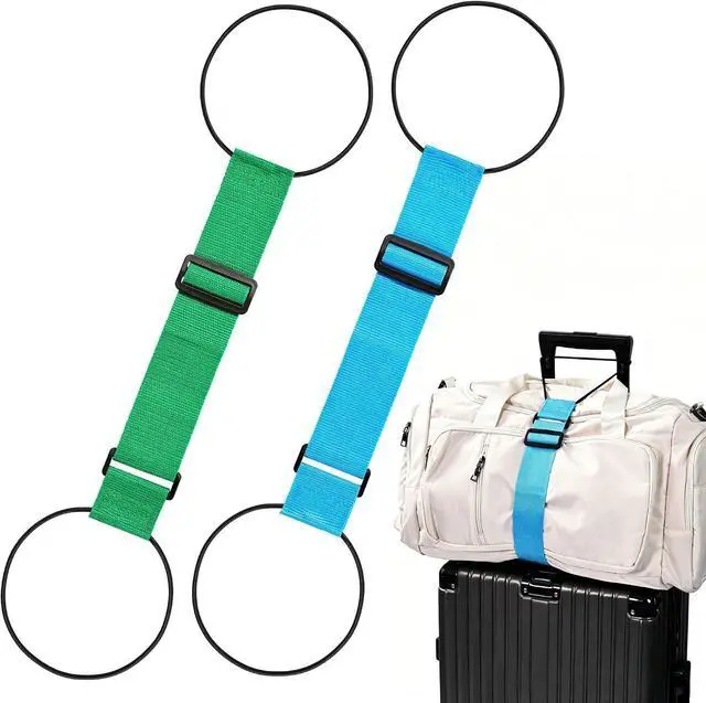 Main image of 2Pcs Luggage Straps for Suitcases, Adjustable Luggage Connector Straps | Securely Carry Hand Luggage, Hands-Free Travel Essential (Blue and Green)