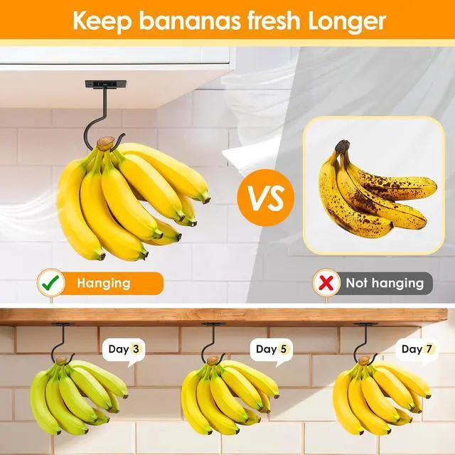 Alt view image 4 of 7 - Self Adhesive Banana Hook Under Cabinet Foldable Banana Hanger | Black Metal Under Counter Banana Hook Holder to Keep Bananas Fresh Banana Holder for Kitchen RV Space Saving