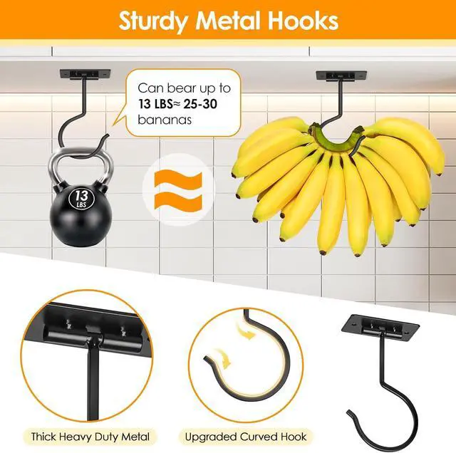 Alt view image 7 of 7 - Self Adhesive Banana Hook Under Cabinet Foldable Banana Hanger | Black Metal Under Counter Banana Hook Holder to Keep Bananas Fresh Banana Holder for Kitchen RV Space Saving