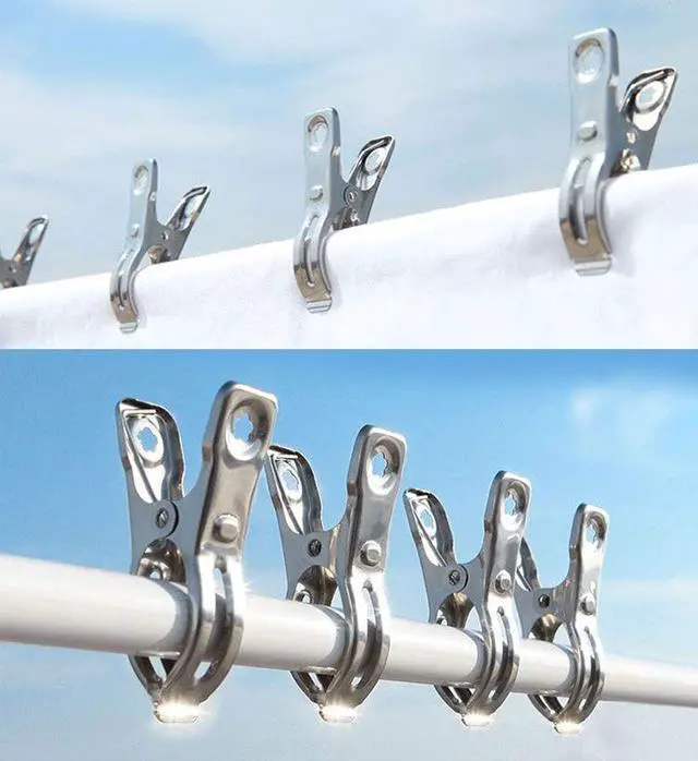 Alt view image 3 of 5 - Stainless Steel Clothes Pins 32 Pcs Metal Clothespins Heavy Clothes Clips | Row Cover Clips,Garden Clips,Greenhouse Clamps Beach Chair Towel Clips metal Chip Clips