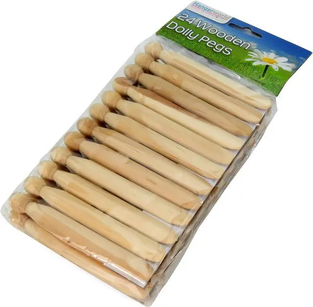Alt view image 2 of 6 - HANGERWORLD Round Wooden Clothespins for Crafts and Laundry - 24 Pack, 4.3inch Long, Old Fashioned Traditional Heritage Dolly Clothes Pegs