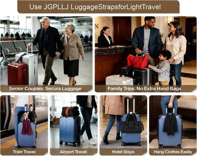 Alt view image 3 of 7 - Luggage Straps for Suitcases, 2-Piece Black | High elasticity luggage strap, suitable for luggage, can securely fasten carry on luggage to the luggage handle.