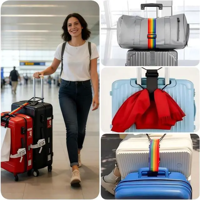 Alt view image 4 of 7 - Luggage Straps for Suitcases, 2-Piece Black | High elasticity luggage strap, suitable for luggage, can securely fasten carry on luggage to the luggage handle.