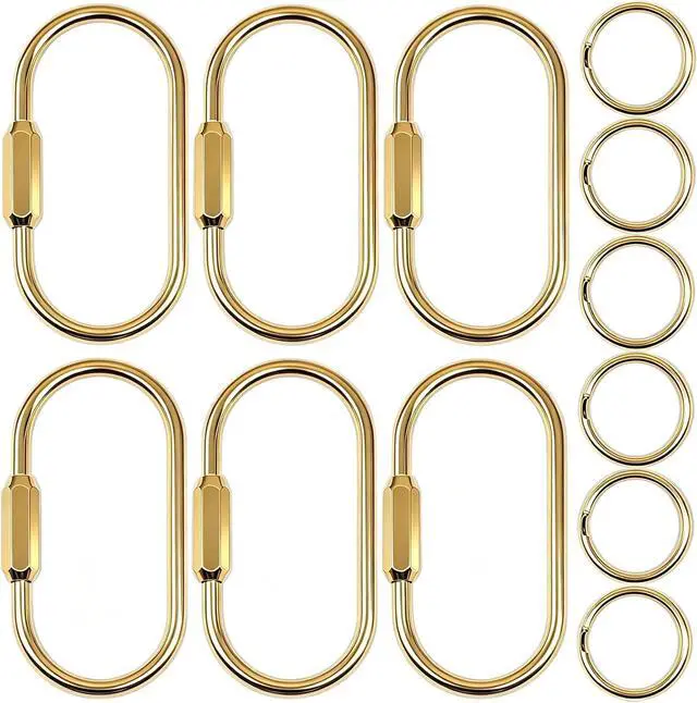 Main image of 6pcs Brass Key Ring with Screw Lock, Gold Plated Carabiner Keychain Clip, Durable Key Chain Hooks Accessories for Women & Men