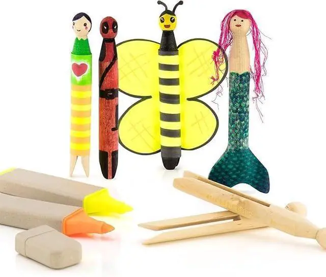 Alt view image 6 of 6 - HANGERWORLD Round Wooden Clothespins for Crafts and Laundry - 24 Pack, 4.3inch Long, Old Fashioned Traditional Heritage Dolly Clothes Pegs
