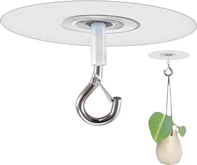 Main image of Adhesive Ceiling Hooks with Safety Clasp, Stick-On Wall Hooks for Plants, Wind Chimes, Home Storage and Bathroom Decor