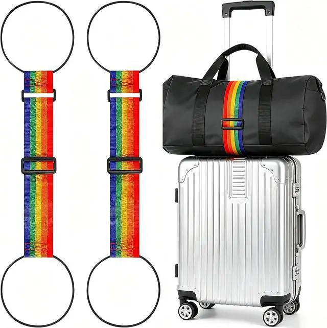 Main image of Adjustable Luggage Straps, 2 Pack Rainbow Elastic Bungee Connector, Heavy Duty Travel Belt to Connect Two Suitcases, Secure Add-a-Bag Strap for Carry On, Cruise & Travel Essentials