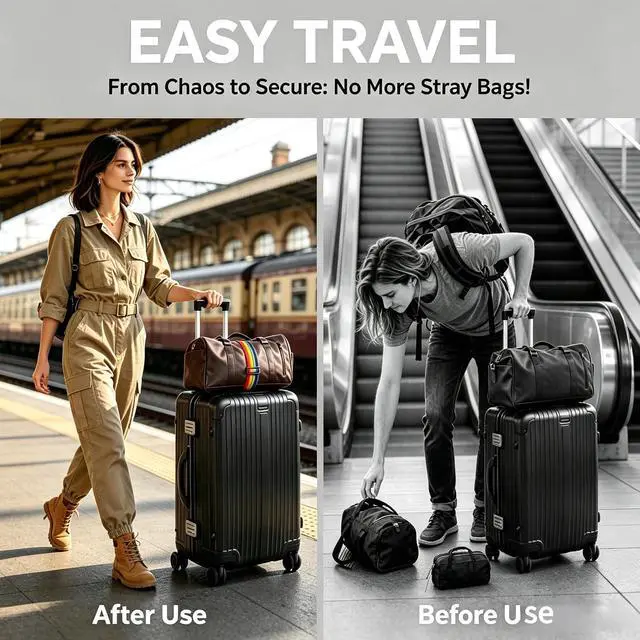 Alt view image 3 of 7 - Adjustable Luggage Straps, 2 Pack Rainbow Elastic Bungee Connector, Heavy Duty Travel Belt to Connect Two Suitcases, Secure Add-a-Bag Strap for Carry On, Cruise & Travel Essentials