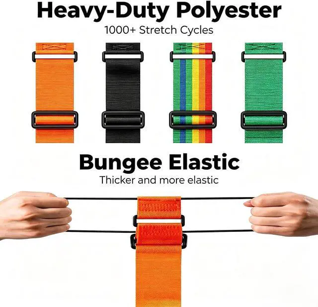 Alt view image 4 of 7 - Adjustable Luggage Straps, 2 Pack Rainbow Elastic Bungee Connector, Heavy Duty Travel Belt to Connect Two Suitcases, Secure Add-a-Bag Strap for Carry On, Cruise & Travel Essentials