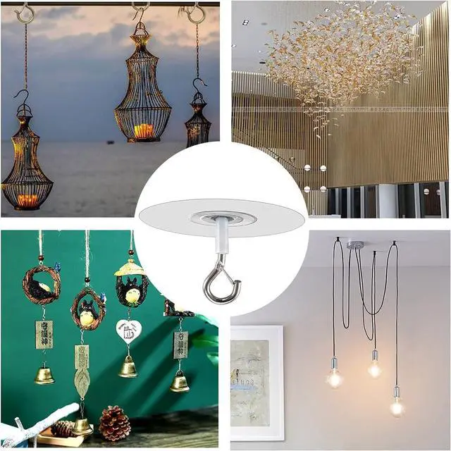 Alt view image 7 of 7 - Adhesive Ceiling Hooks with Safety Clasp, Stick-On Wall Hooks for Plants, Wind Chimes, Home Storage and Bathroom Decor