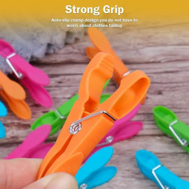 Alt view image 2 of 7 - 60 Pack Clothes Pins, Colored Plastic Clothespins, Strong Grip Laundry Clips, Non-Slip Washing Line Clips for Hanging Indoor & Outdoor Use, Durable and Lightweight