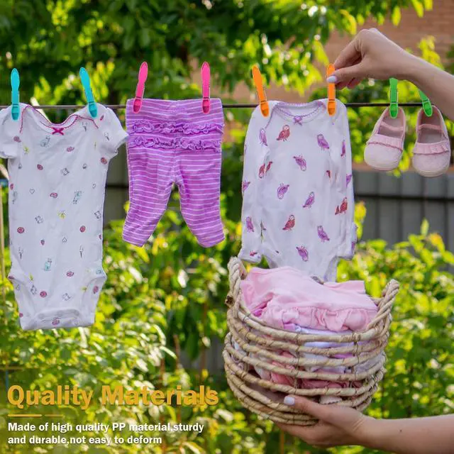 Alt view image 4 of 7 - 60 Pack Clothes Pins, Colored Plastic Clothespins, Strong Grip Laundry Clips, Non-Slip Washing Line Clips for Hanging Indoor & Outdoor Use, Durable and Lightweight