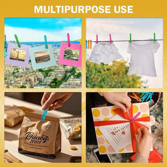 Alt view image 7 of 7 - 60 Pack Clothes Pins, Colored Plastic Clothespins, Strong Grip Laundry Clips, Non-Slip Washing Line Clips for Hanging Indoor & Outdoor Use, Durable and Lightweight