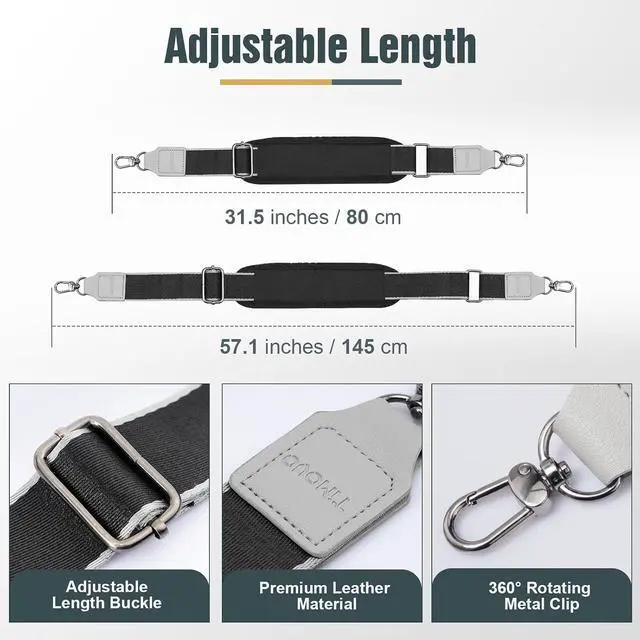 Alt view image 2 of 7 - TiMOVO 57.1" Shoulder Strap Replacement Adjustable Black | Thick Soft Anti-Slip Pad & Metal Hooks, Replacement for Laptop Messenger Crossbody Briefcase Duffel Camera Bag