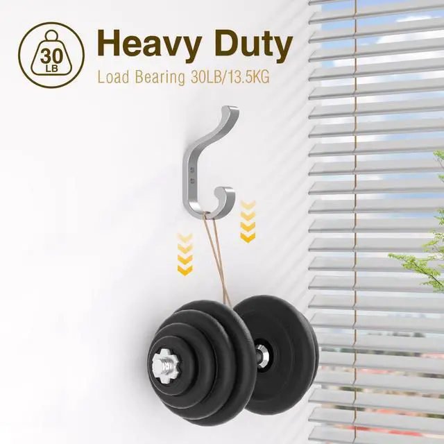 Alt view image 4 of 7 - Coat Hooks Wall Mount,Heavy Duty Wall Hooks for Backpack,Towel,Silver 4 Pcs | Large Coat Hangers Holds 30LB, Metal Screw-In Hooks for Door, Closet, Bathroom, Clothes, Purse, Bag, Jacket, Robe