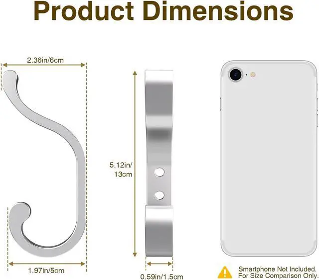 Alt view image 6 of 7 - Coat Hooks Wall Mount,Heavy Duty Wall Hooks for Backpack,Towel,Silver 4 Pcs | Large Coat Hangers Holds 30LB, Metal Screw-In Hooks for Door, Closet, Bathroom, Clothes, Purse, Bag, Jacket, Robe