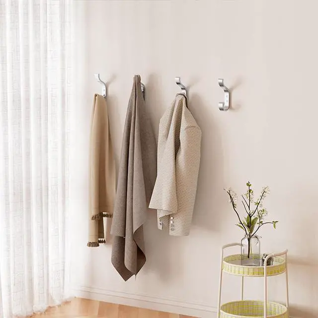 Alt view image 7 of 7 - Coat Hooks Wall Mount,Heavy Duty Wall Hooks for Backpack,Towel,Silver 4 Pcs | Large Coat Hangers Holds 30LB, Metal Screw-In Hooks for Door, Closet, Bathroom, Clothes, Purse, Bag, Jacket, Robe