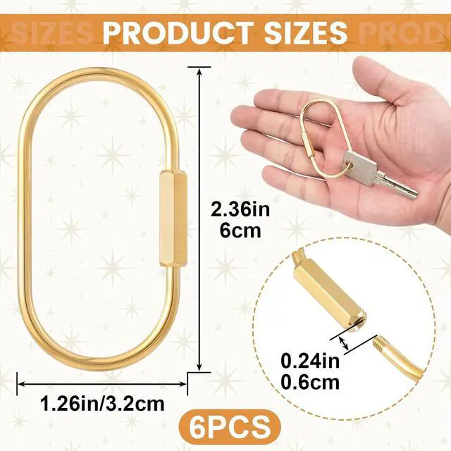 Alt view image 2 of 7 - 6PCS Brass Key Ring with Screw Lock, Carabiner Keychain Clip