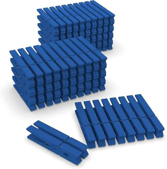 Main image of 100 Pcs Blue Clothes pins - 2.9 Inch Wooden Clothespins Cheer Clips | Vibrant for Crafts Classroom Decorations Clothing Pictures Laundry Solid Wood No Splinters FadeProof