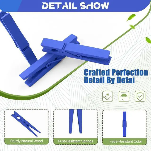 Alt view image 2 of 7 - 100 Pcs Blue Clothes pins - 2.9 Inch Wooden Clothespins Cheer Clips | Vibrant for Crafts Classroom Decorations Clothing Pictures Laundry Solid Wood No Splinters FadeProof